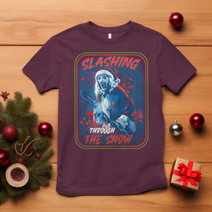 Terrifier Santa Christmas T Shirt Slashing Through The Snow TS14 Maroon Print Your Wear