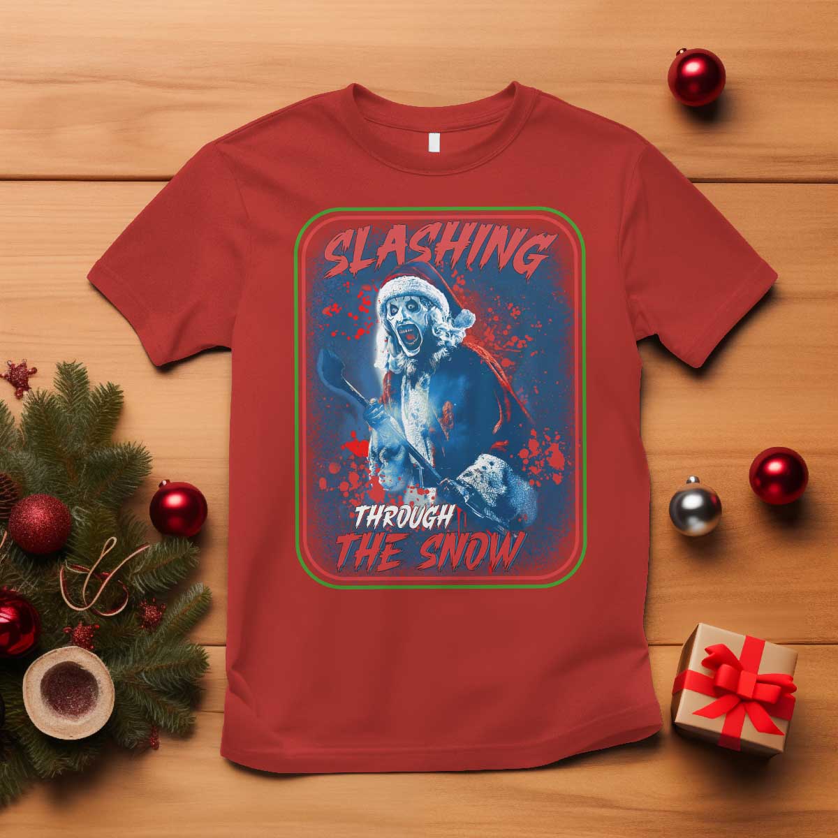 Terrifier Santa Christmas T Shirt Slashing Through The Snow TS14 Red Print Your Wear