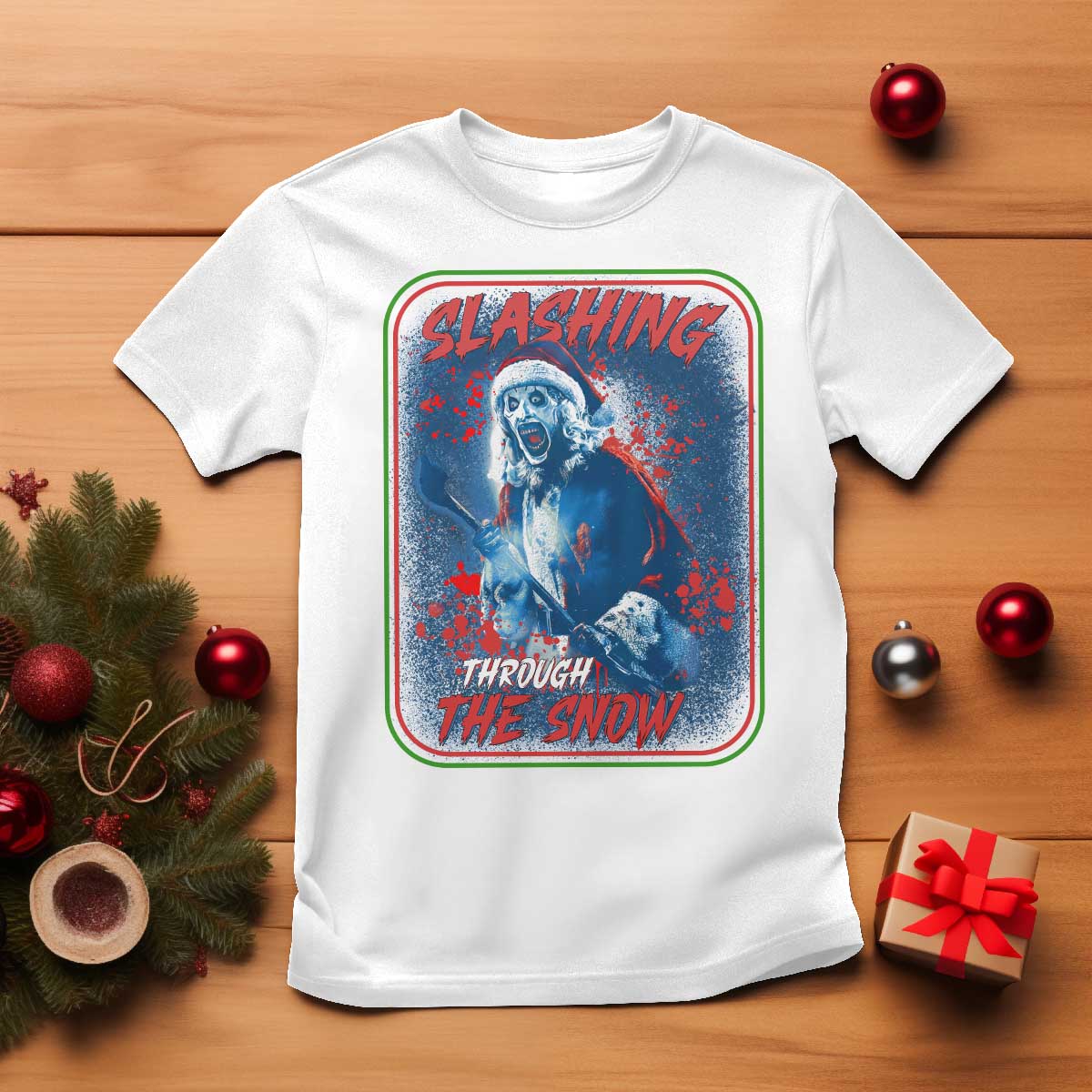 Terrifier Santa Christmas T Shirt Slashing Through The Snow TS14 White Print Your Wear