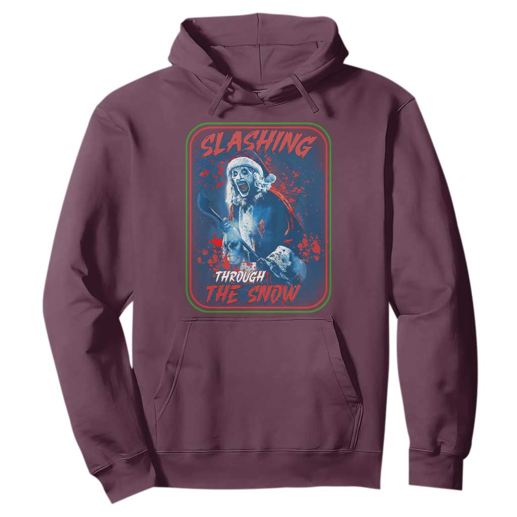 Terrifier Santa Christmas Hoodie Slashing Through The Snow TS14 Maroon Print Your Wear