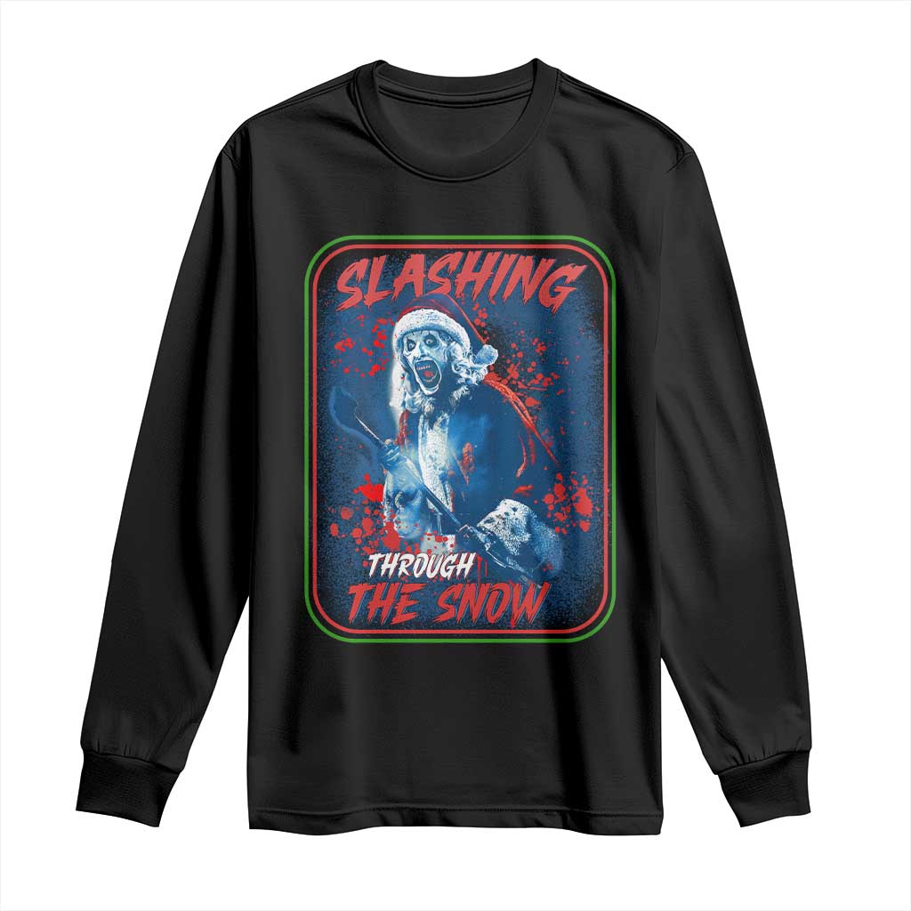 Terrifier Santa Christmas Long Sleeve Shirt Slashing Through The Snow TS14 Black Print Your Wear