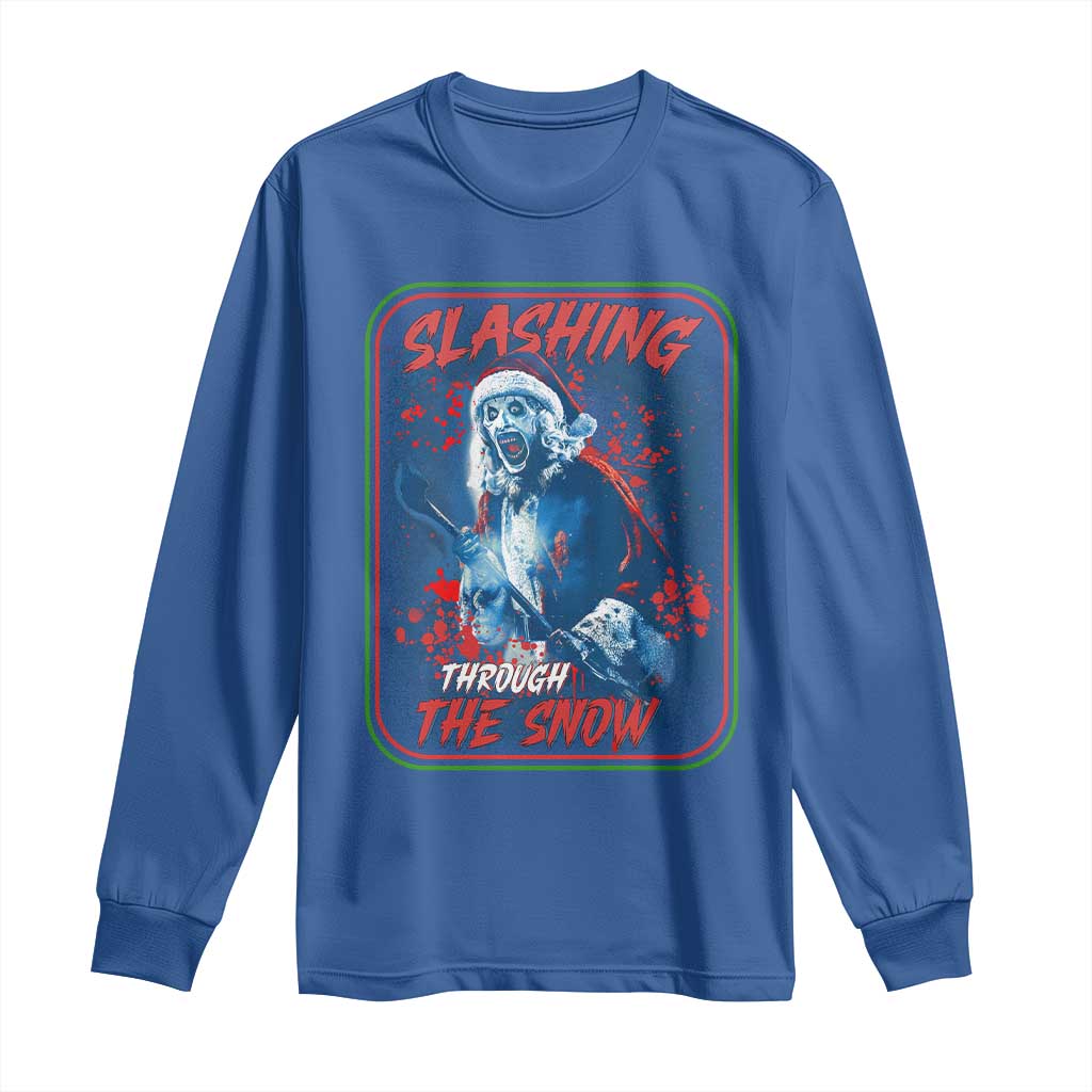 Terrifier Santa Christmas Long Sleeve Shirt Slashing Through The Snow TS14 Royal Blue Print Your Wear
