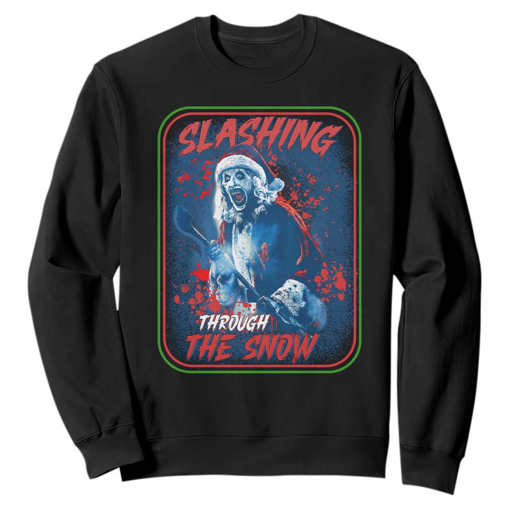 Terrifier Santa Christmas Sweatshirt Slashing Through The Snow TS14 Black Print Your Wear