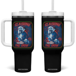 Terrifier Santa Christmas Tumbler With Handle Slashing Through The Snow TS14 One Size: 40 oz Black Print Your Wear