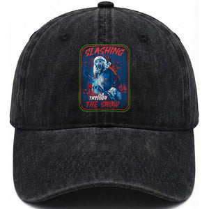 Terrifier Santa Christmas Washed Cotton Baseball Cap Slashing Through The Snow TS14 Washed Cap Universal Fit Black Print Your Wear