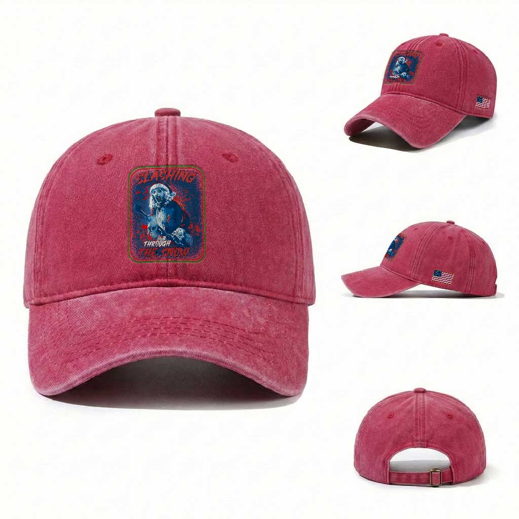 Terrifier Santa Christmas Washed Cotton Baseball Cap Slashing Through The Snow TS14 Washed Cap Universal Fit Red Print Your Wear