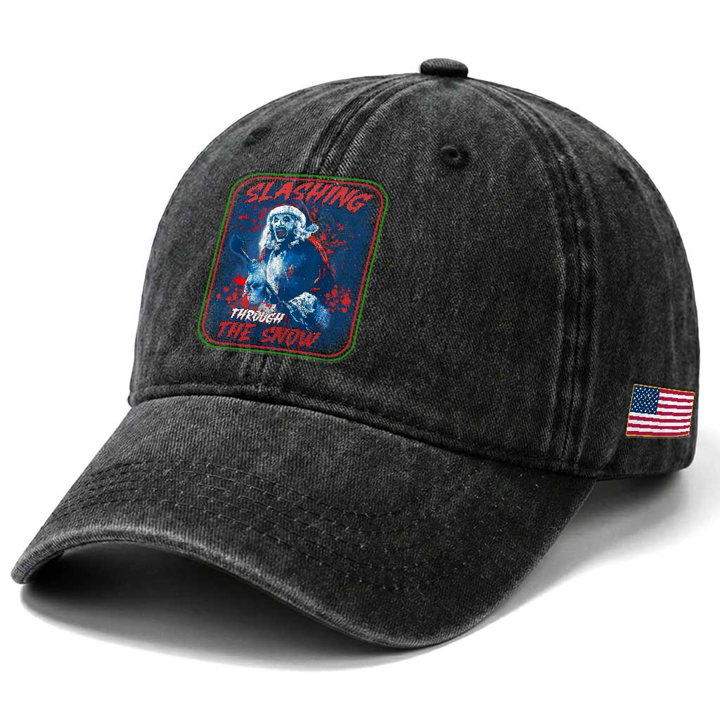 Terrifier Santa Christmas Washed Cotton Baseball Cap Slashing Through The Snow TS14 Print Your Wear