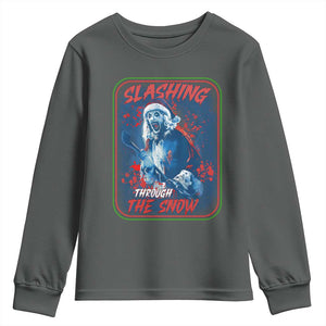 Terrifier Santa Christmas Youth Sweatshirt Slashing Through The Snow TS14 Dark Heather Print Your Wear