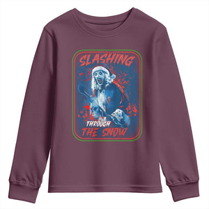 Terrifier Santa Christmas Youth Sweatshirt Slashing Through The Snow TS14 Maroon Print Your Wear