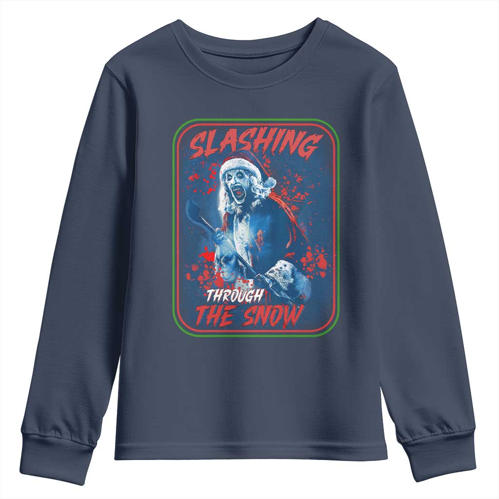 Terrifier Santa Christmas Youth Sweatshirt Slashing Through The Snow TS14 Navy Print Your Wear