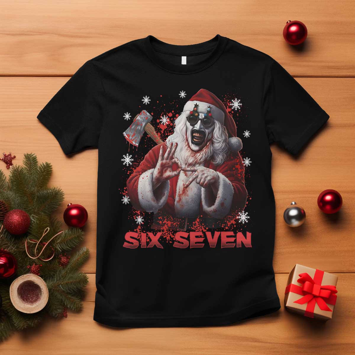67 Terrifier Santa Horror Christmas T Shirt Funny Six Seven Meme Holiday Movie TS14 Black Print Your Wear