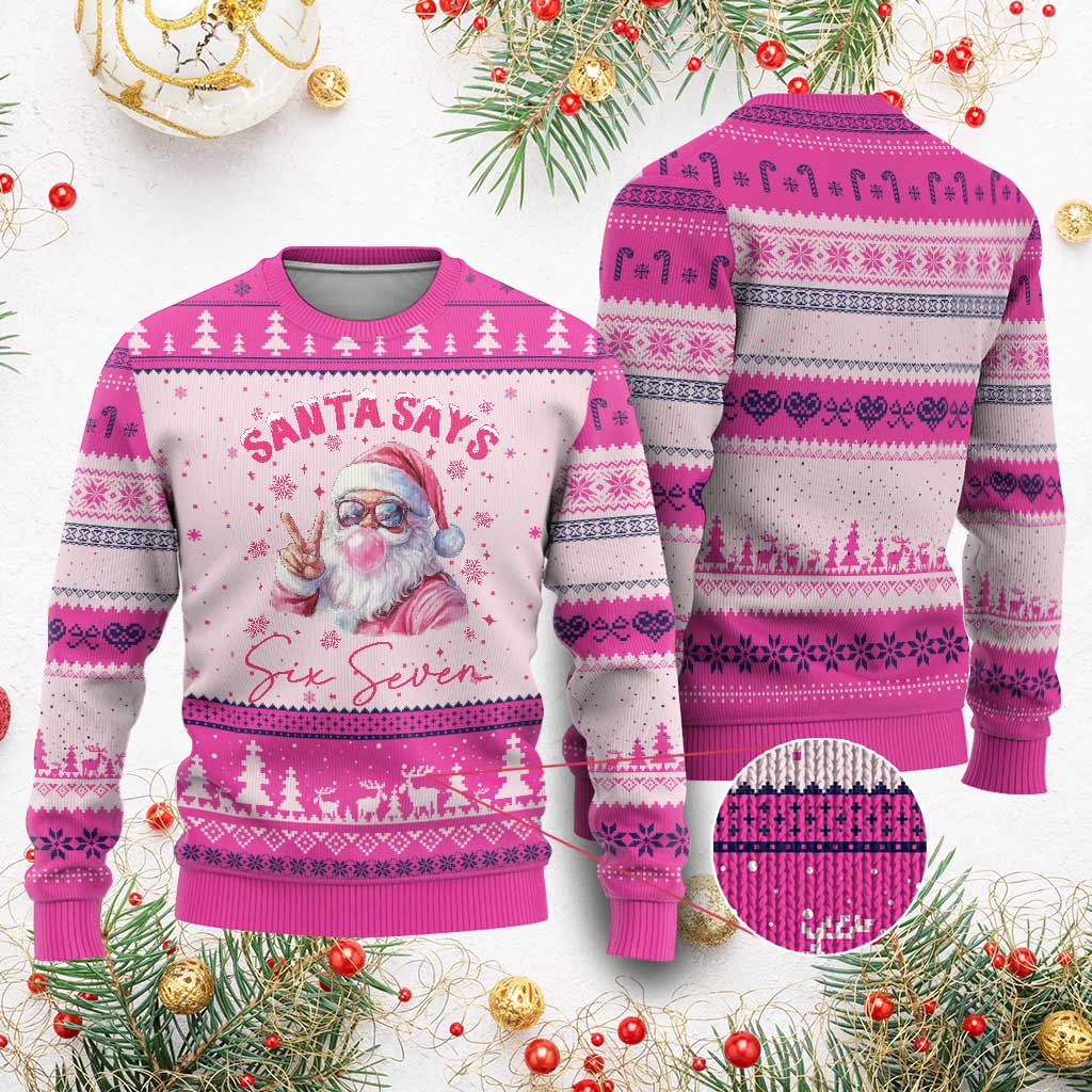 67 Six Seven Pink Santa Christmas Meme Ugly Christmas Sweater TS14 Hot Pink Print Your Wear