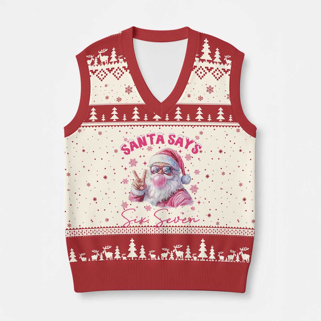 67 Six Seven Pink Santa Christmas Meme V-Neck Knit Sweater Vest TS14 Beige Red Print Your Wear