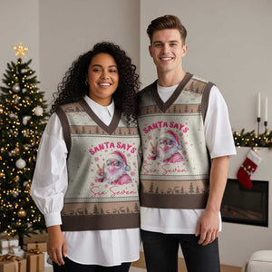 67 Six Seven Pink Santa Christmas Meme V-Neck Knit Sweater Vest TS14 Mocha Mousse Print Your Wear