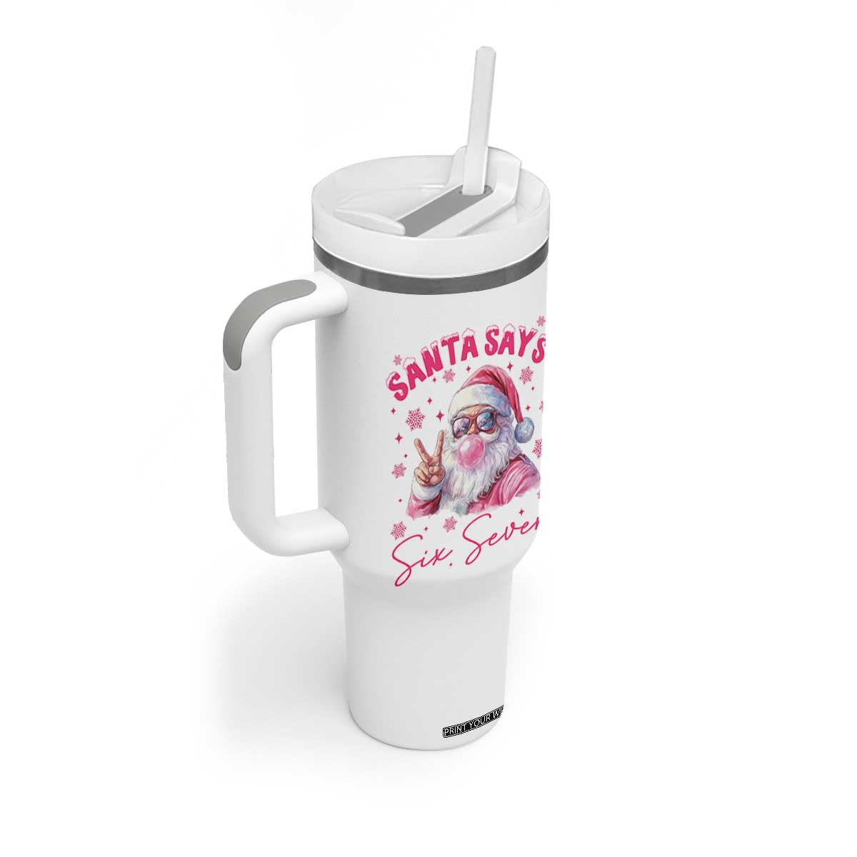 67 Six Seven Pink Santa Christmas Meme Tumbler With Handle TS14 Print Your Wear