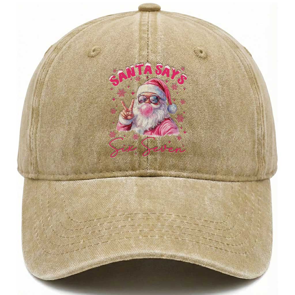 67 Six Seven Pink Santa Christmas Meme Washed Cotton Baseball Cap TS14 Washed Cap Universal Fit Khaki Print Your Wear