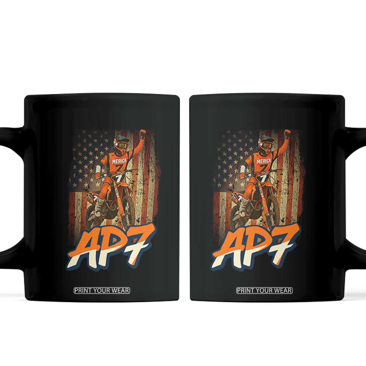 Dirt Bike American Flag Coffee Mug TS14 Black Print Your Wear