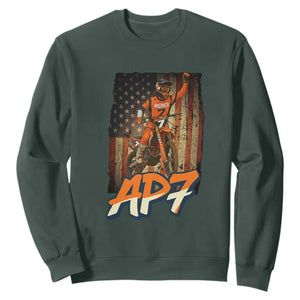 Dirt Bike American Flag Sweatshirt TS14 Dark Forest Green Print Your Wear
