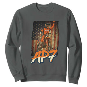 Dirt Bike American Flag Sweatshirt TS14 Dark Heather Print Your Wear