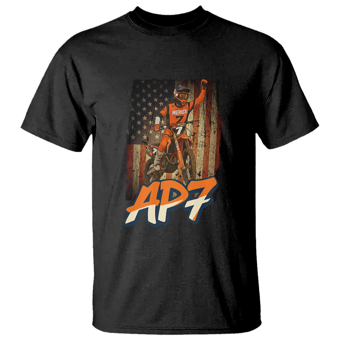Dirt Bike American Flag T Shirt TS14 Black Print Your Wear