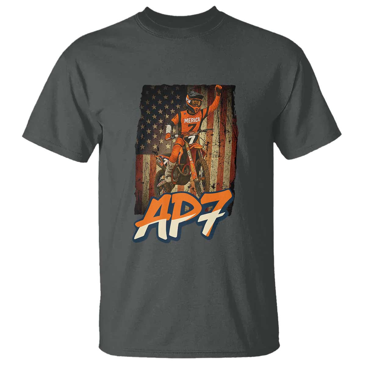 Dirt Bike American Flag T Shirt TS14 Dark Heather Print Your Wear
