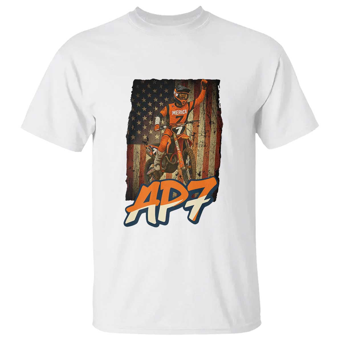 Dirt Bike American Flag T Shirt TS14 White Print Your Wear