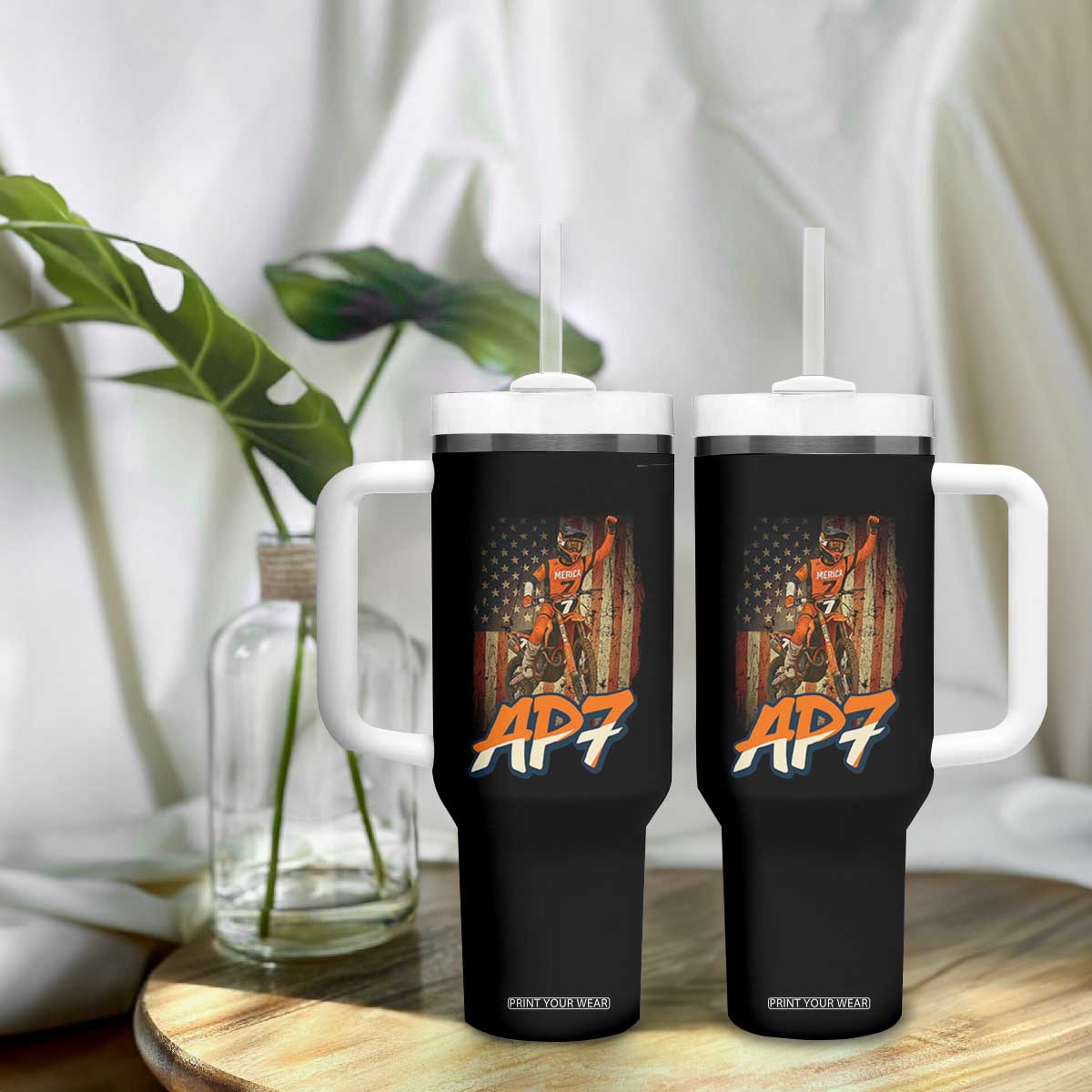 Dirt Bike American Flag Tumbler With Handle TS14 Print Your Wear