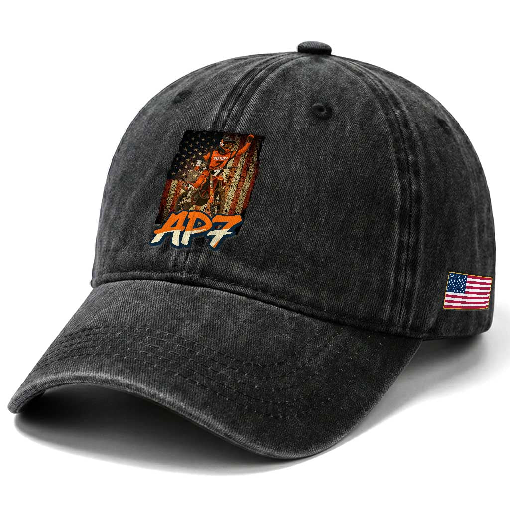 Dirt Bike American Flag Washed Cotton Baseball Cap TS14 Print Your Wear