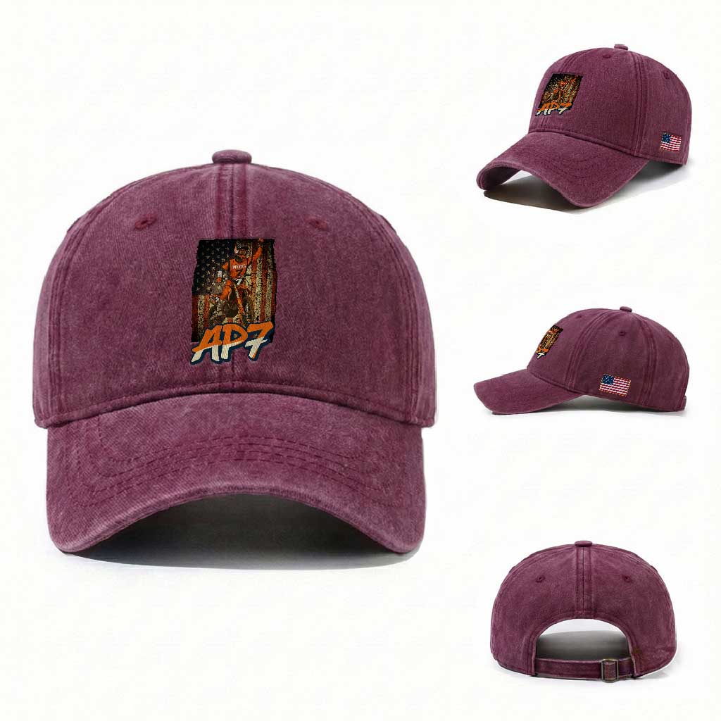 Dirt Bike American Flag Washed Cotton Baseball Cap TS14 Washed Cap Universal Fit Burgundy Print Your Wear