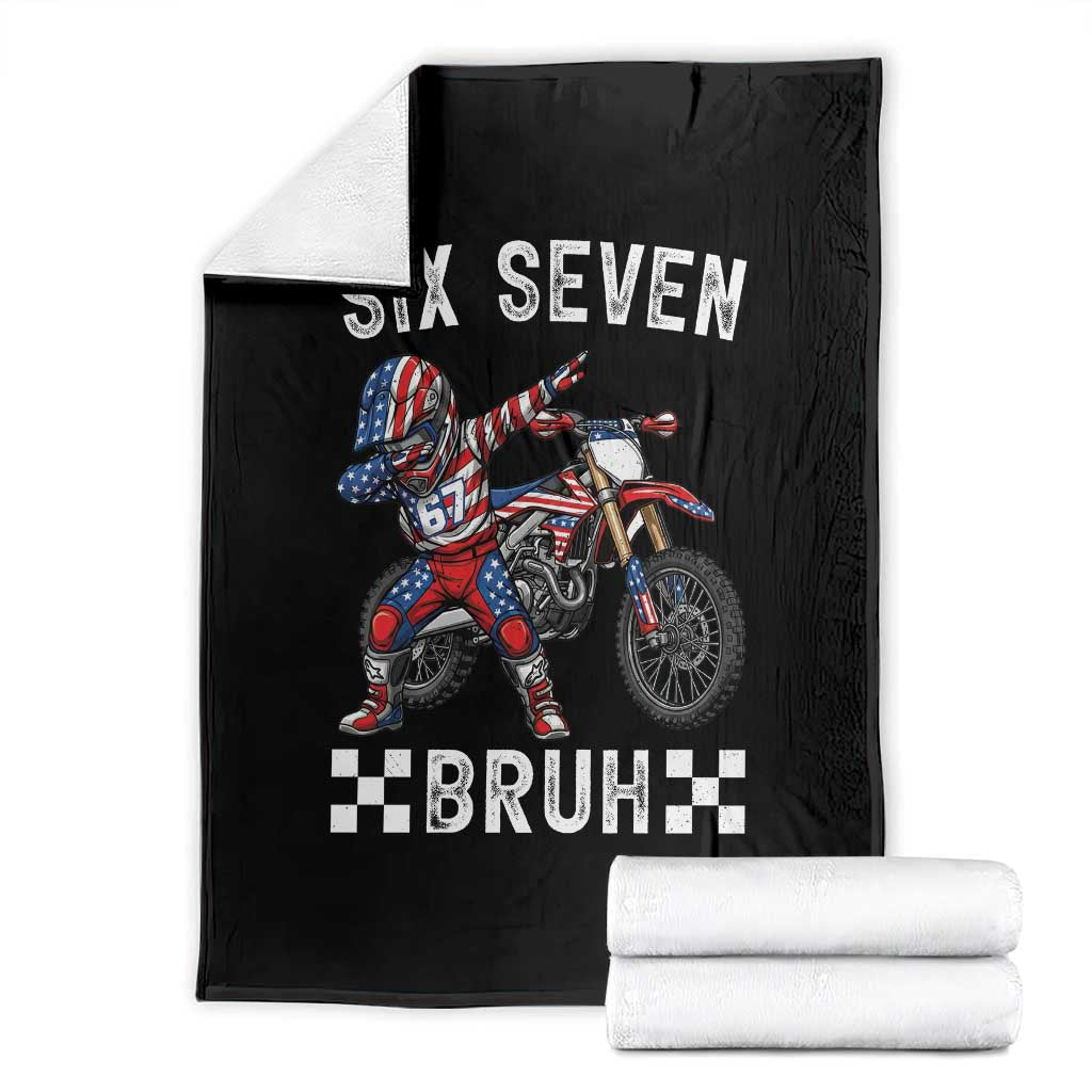 67 Bruh Meme Throw Blanket Funny Six Seven Dirt Bike Patriotic American Flag TS14 Black Print Your Wear