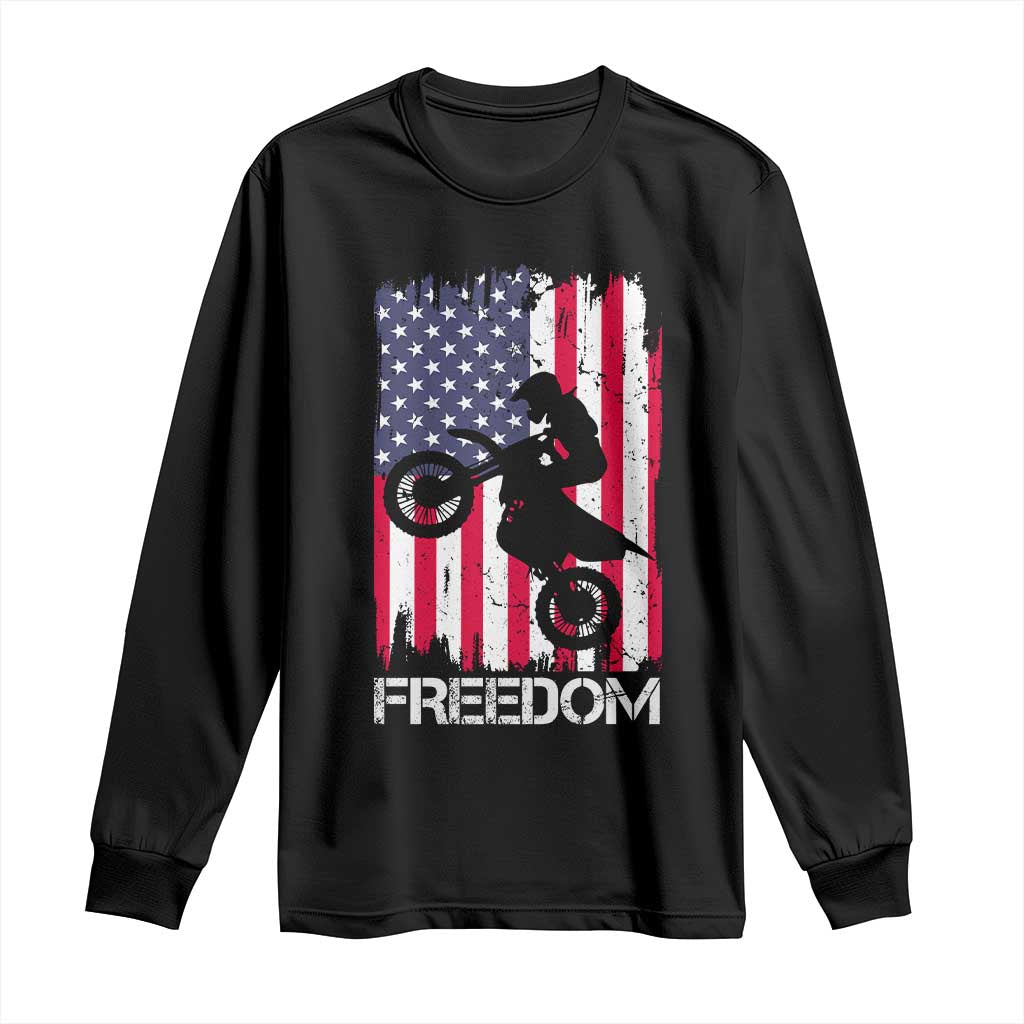 Freedom Motocross Dirt Bike Long Sleeve Shirt Patriotic American Flag TS14 Black Print Your Wear