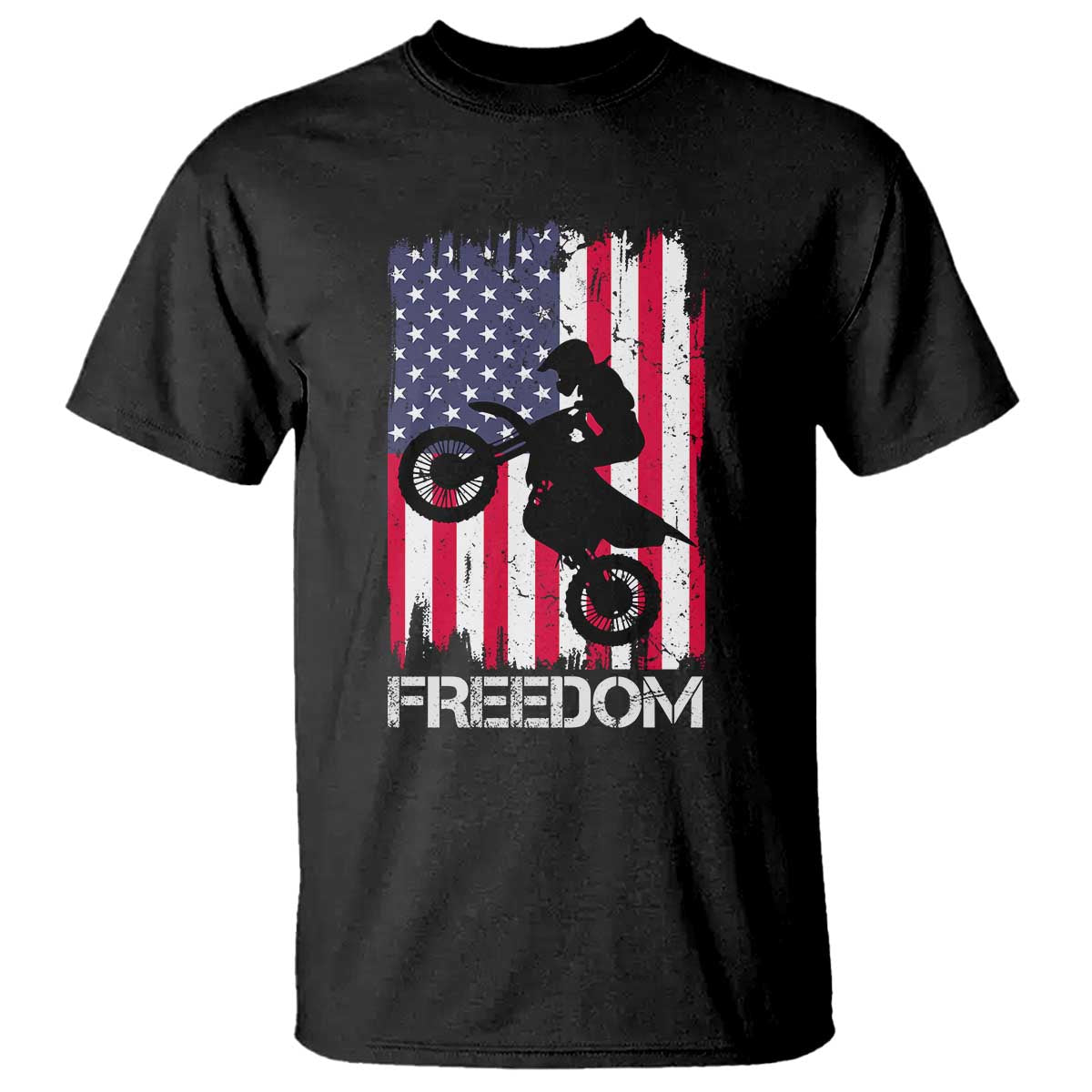 Freedom Motocross Dirt Bike T Shirt Patriotic American Flag TS14 Black Print Your Wear