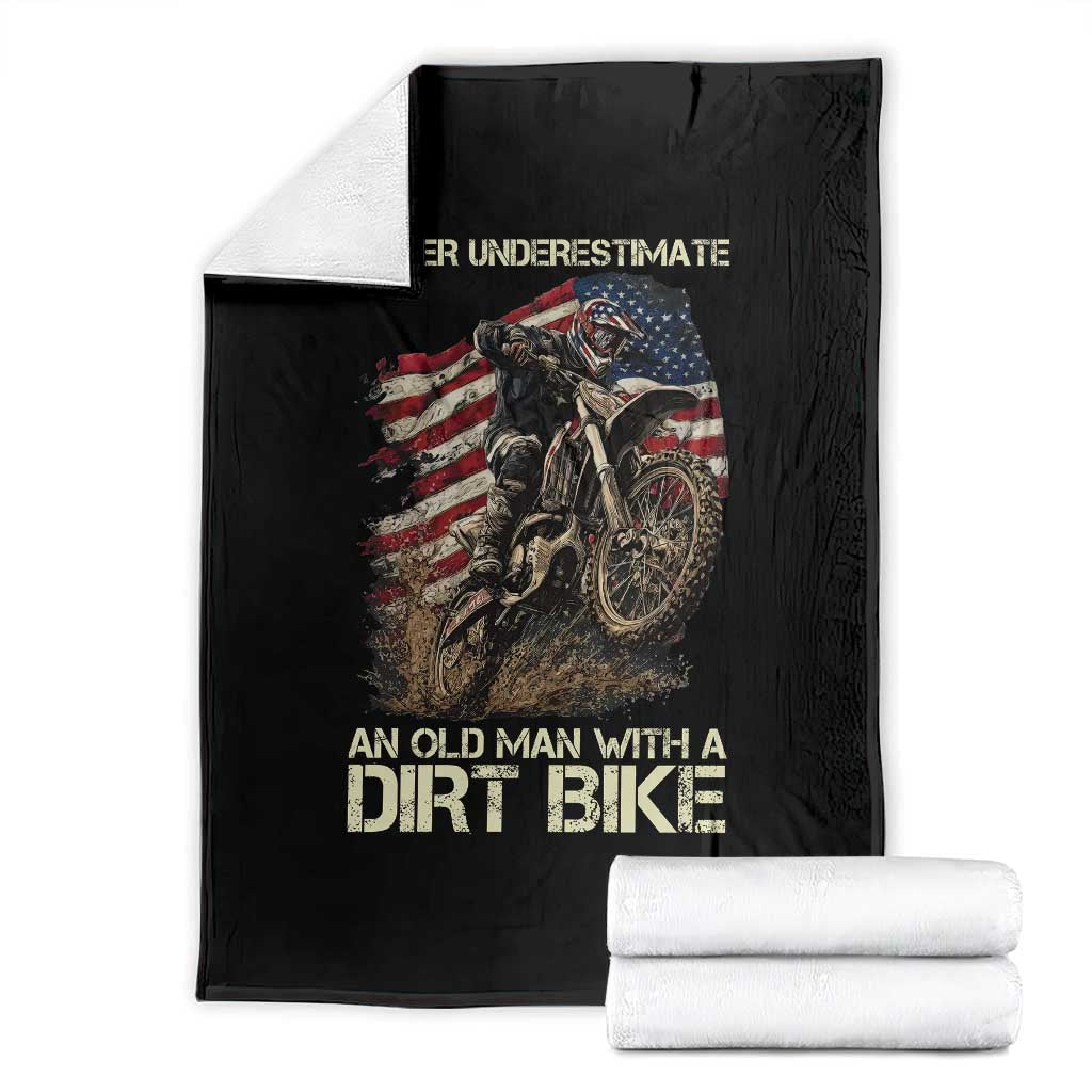 Dirt Bike American Flag Throw Blanket Never Underestimate An Old Man With A Dirt Bike Motocross TS14 Black Print Your Wear
