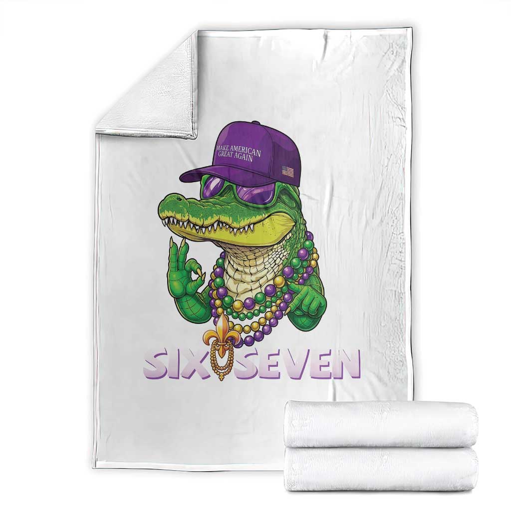 Mardi Gras Alligator Throw Blanket Funny Six Seven MAGA Political Meme TS14 White Print Your Wear