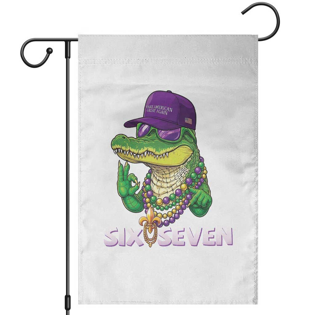 Mardi Gras Alligator Garden Flag Funny Six Seven MAGA Political Meme TS14 White Print Your Wear