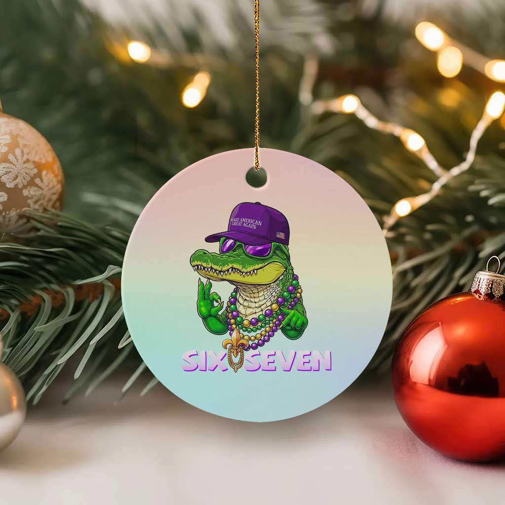 Mardi Gras Alligator Ceramic Ornament Funny Six Seven MAGA Political Meme TS14 1pc Pastel Print Your Wear