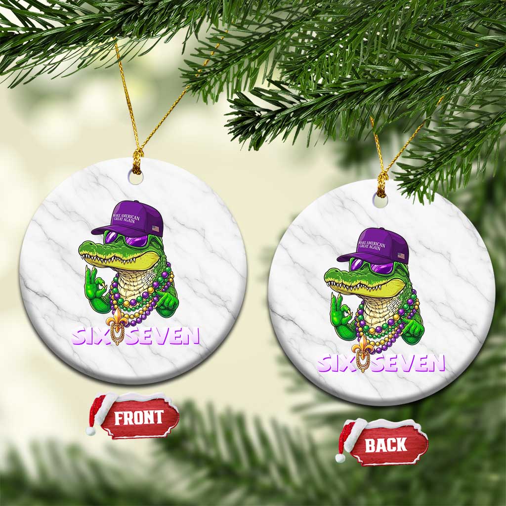 Mardi Gras Alligator Ceramic Ornament Funny Six Seven MAGA Political Meme TS14 1pc White Marble Print Your Wear