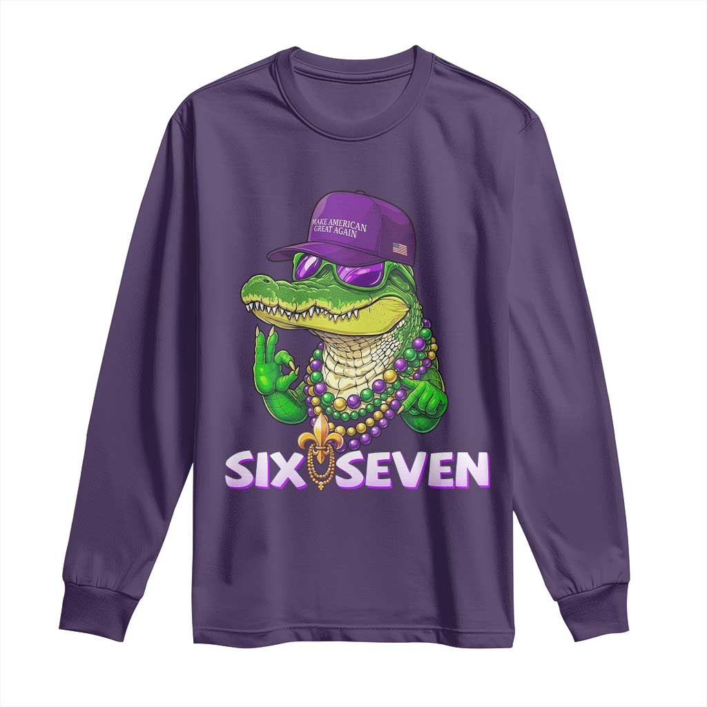 Mardi Gras Alligator Long Sleeve Shirt Funny Six Seven MAGA Political Meme TS14 Purple Print Your Wear