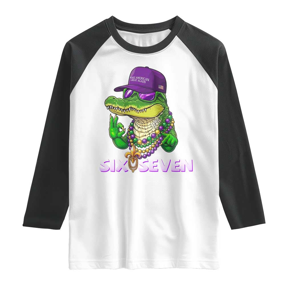 Mardi Gras Alligator Raglan Shirt Funny Six Seven MAGA Political Meme TS14 White Black Print Your Wear