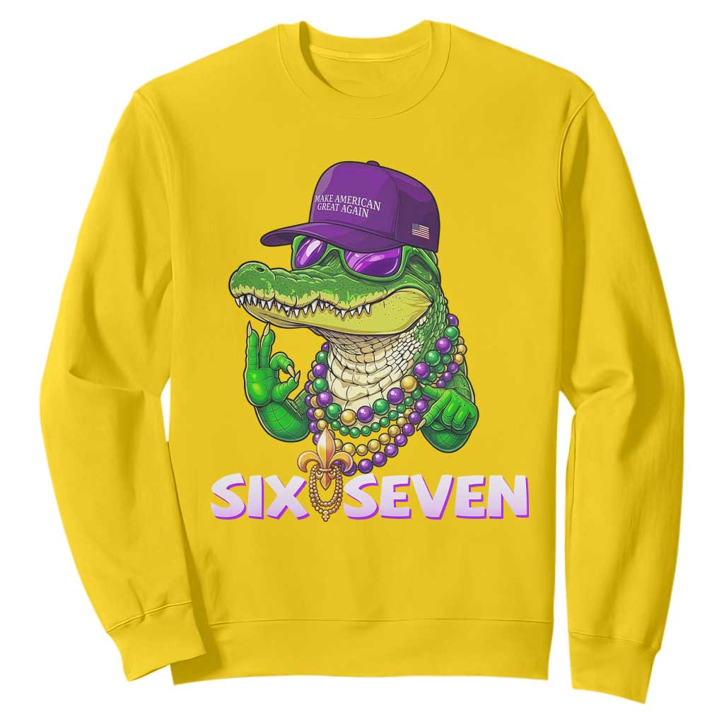 Mardi Gras Alligator Sweatshirt Funny Six Seven MAGA Political Meme TS14 Daisy Print Your Wear