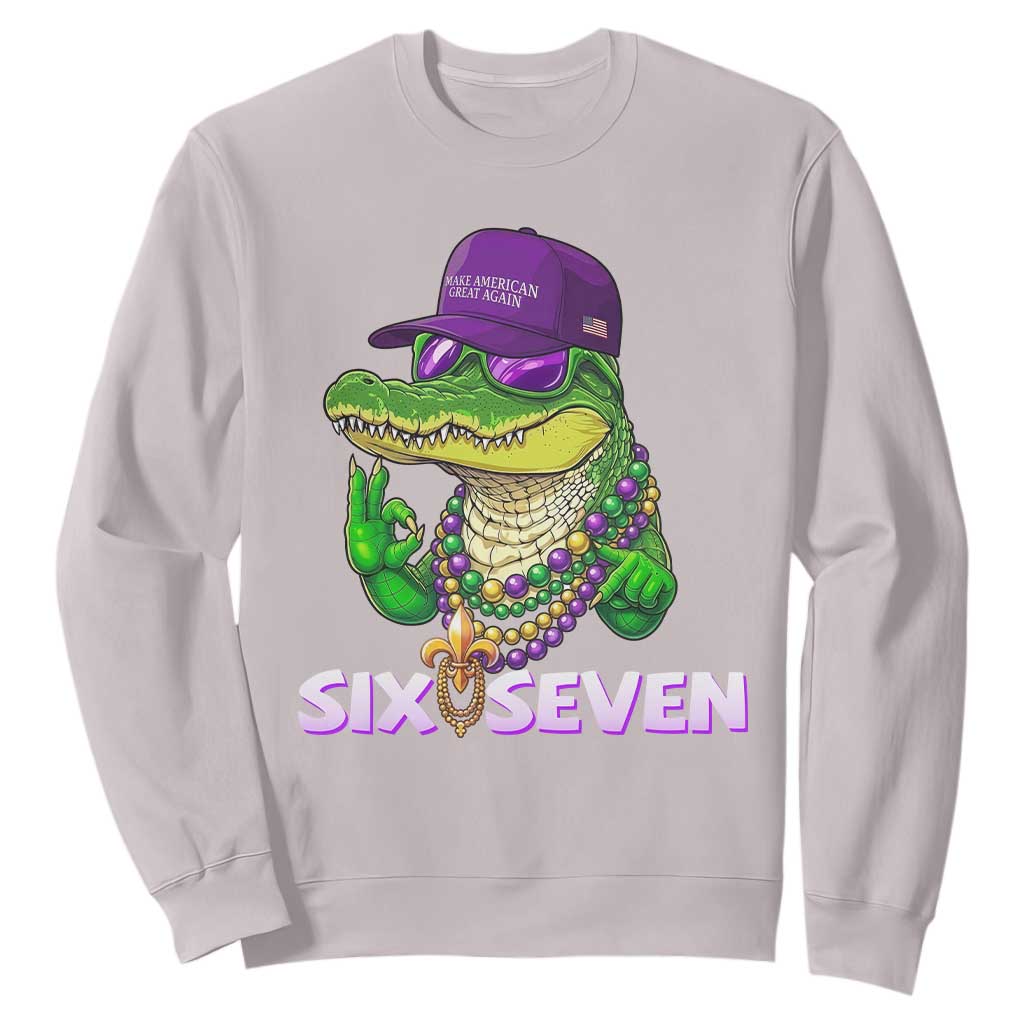 Mardi Gras Alligator Sweatshirt Funny Six Seven MAGA Political Meme TS14 Ice Gray Print Your Wear