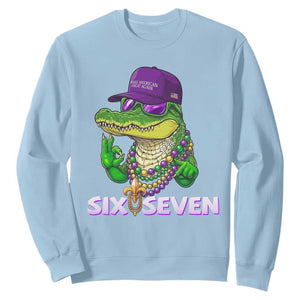 Mardi Gras Alligator Sweatshirt Funny Six Seven MAGA Political Meme TS14 Light Blue Print Your Wear