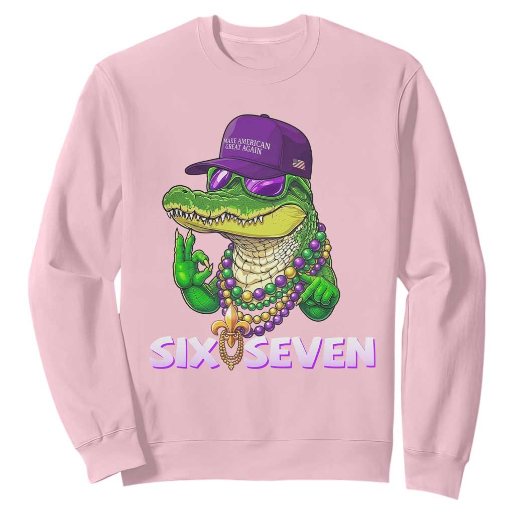 Mardi Gras Alligator Sweatshirt Funny Six Seven MAGA Political Meme TS14 Light Pink Print Your Wear