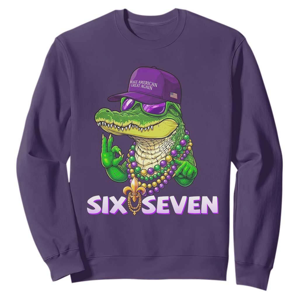 Mardi Gras Alligator Sweatshirt Funny Six Seven MAGA Political Meme TS14 Purple Print Your Wear