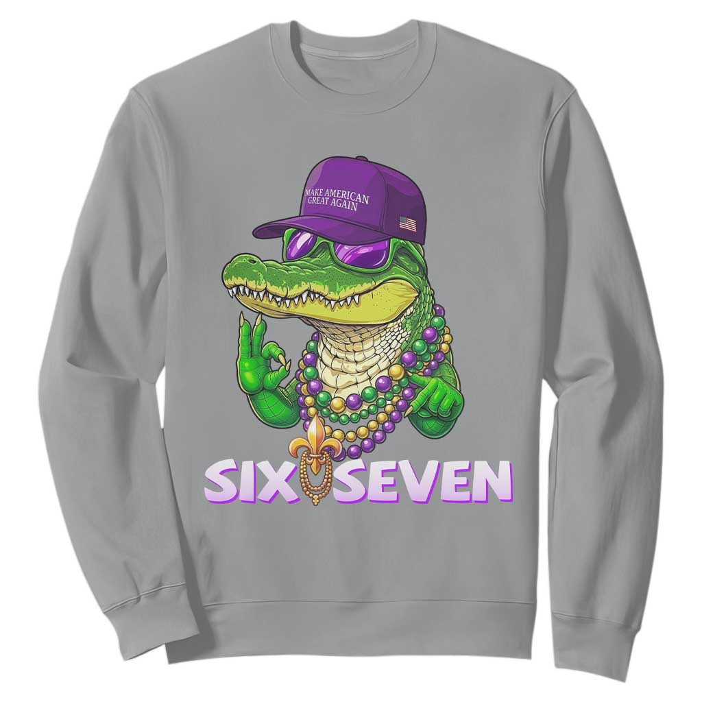 Mardi Gras Alligator Sweatshirt Funny Six Seven MAGA Political Meme TS14 Sport Gray Print Your Wear