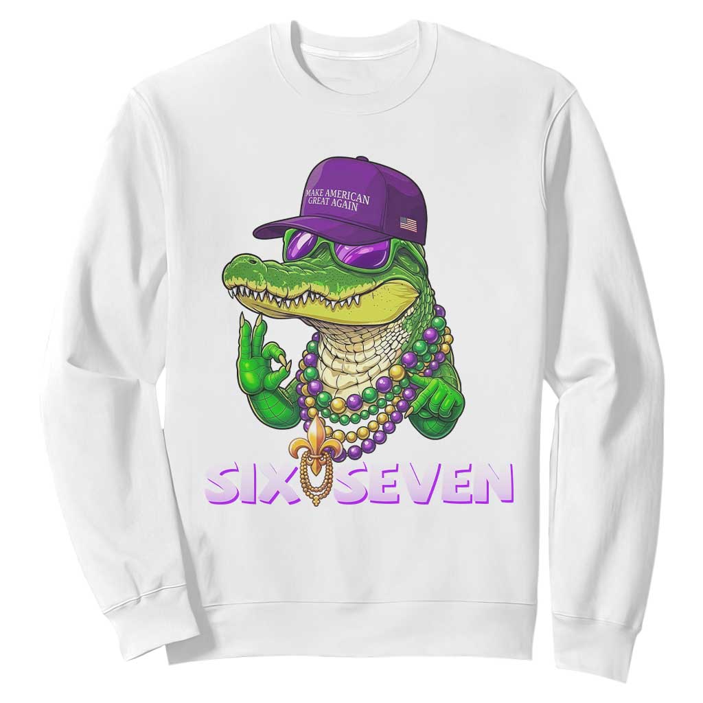 Mardi Gras Alligator Sweatshirt Funny Six Seven MAGA Political Meme TS14 White Print Your Wear