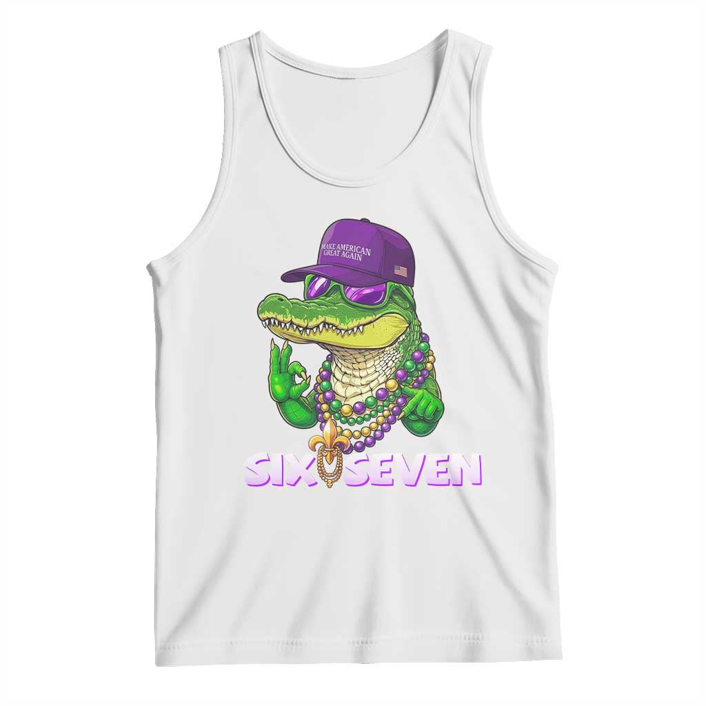 Mardi Gras Alligator Tank Top Funny Six Seven MAGA Political Meme TS14 White Print Your Wear