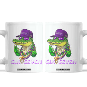 Mardi Gras Alligator Coffee Mug Funny Six Seven MAGA Political Meme TS14 White Print Your Wear