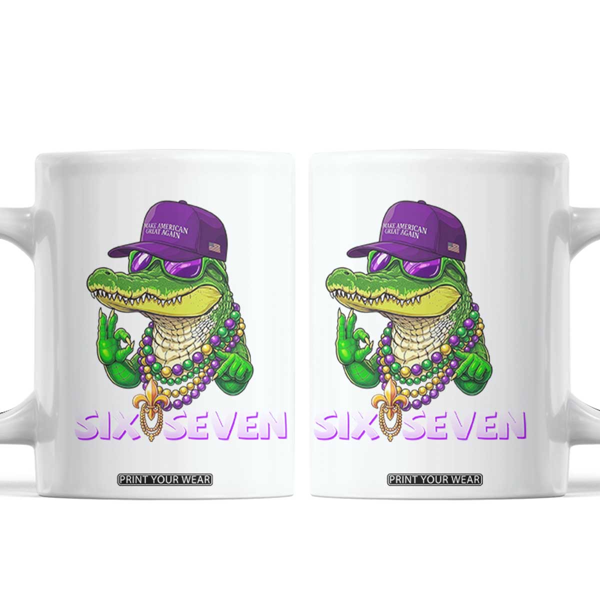 Mardi Gras Alligator Coffee Mug Funny Six Seven MAGA Political Meme TS14 White Print Your Wear
