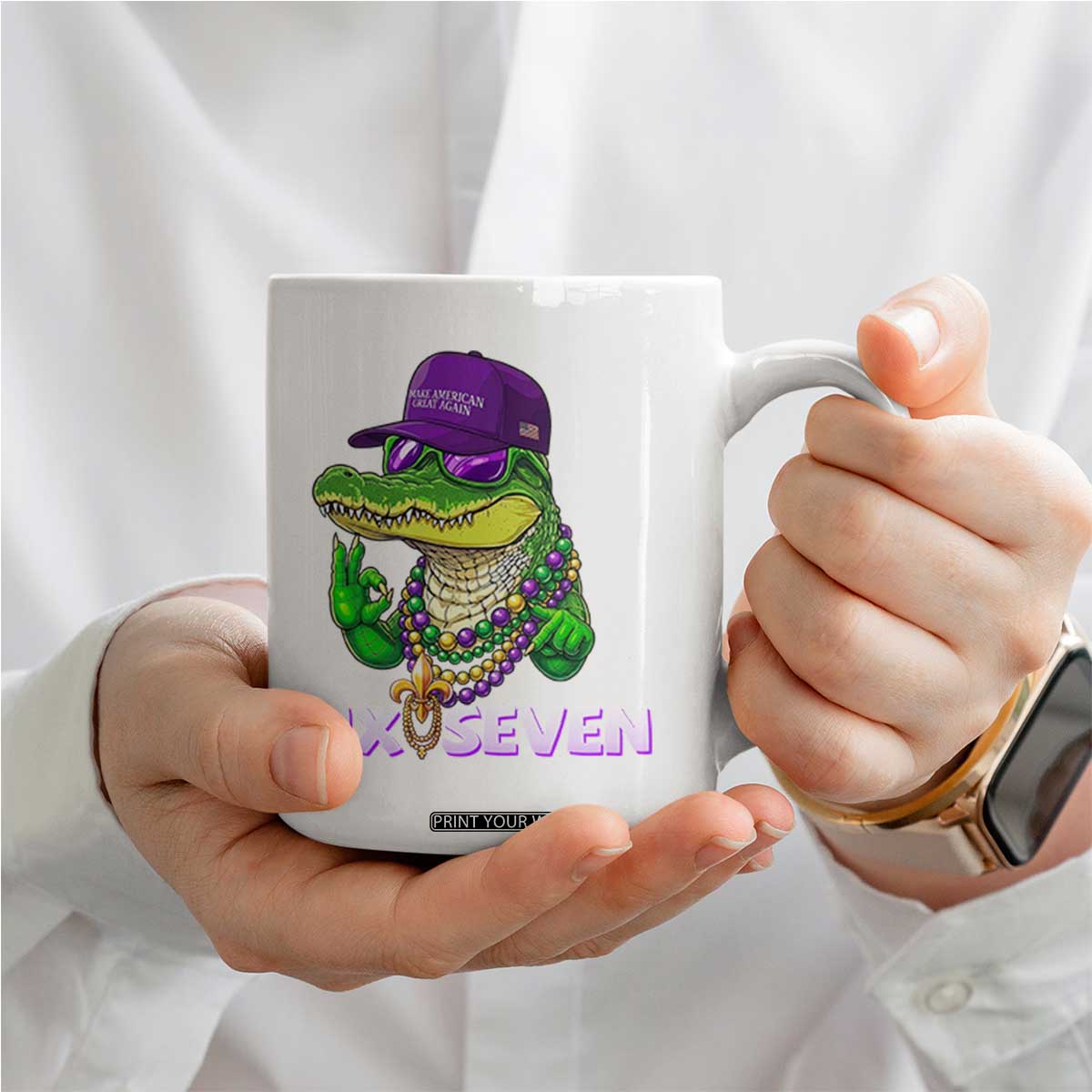 Mardi Gras Alligator Coffee Mug Funny Six Seven MAGA Political Meme TS14 Print Your Wear